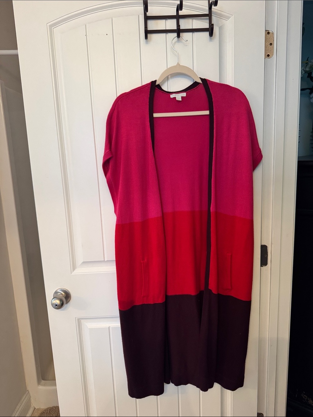 New York & Company Pink and Black Colorblock Cardigan
